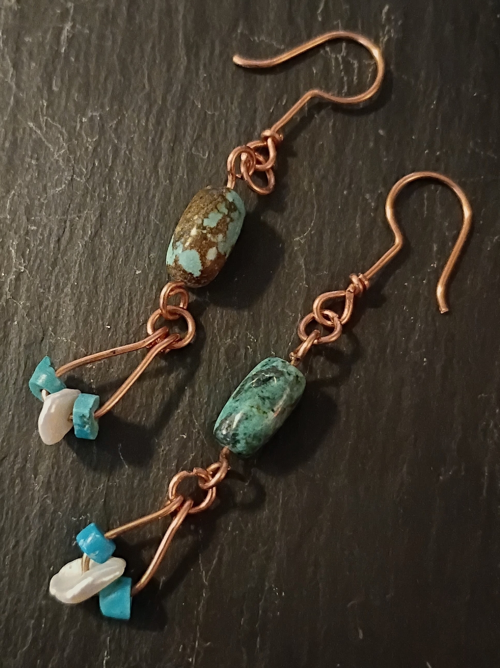 Handcrafted Turquoise & Copper Drop Earrings